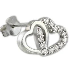 SilberDream Glitzer Ohrstecker Herzen Zirkonia weiß 925 Silber Ohrring GSO507W
