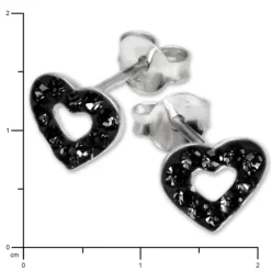 SilberDream Glitzer Ohrstecker Herz offen schwarz 925er Silber GSO402S