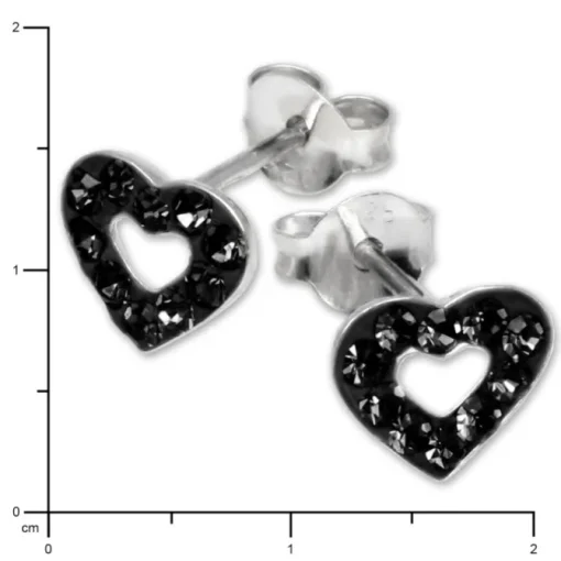 SilberDream Glitzer Ohrstecker Herz offen schwarz 925er Silber GSO402S