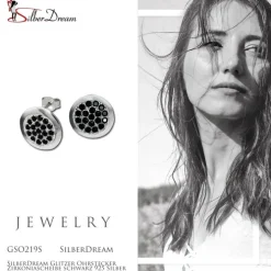 SilberDream Glitzer Ohrstecker Zirkoniascheibe schwarz 925 Silber GSO219S