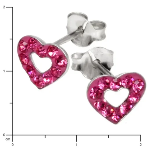 SilberDream Glitzer Ohrstecker Herz offen pink 925er Silber GSO402P