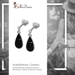 SilberDream Glitzer Ohrstecker Tropfen schwarz 925 Silber GSO403S