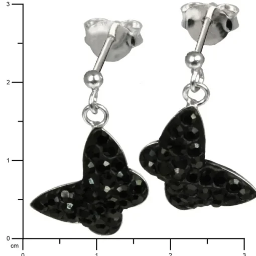 SilberDream Glitzer Ohrstecker Schmetterling schwarz Silber GSO401S