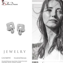 SilberDream Glitzer Ohrstecker Square weiß 925er Silber GSO485W