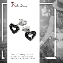 SilberDream Glitzer Ohrstecker Herz offen schwarz 925er Silber GSO402S