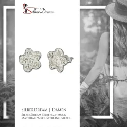 SilberDream Glitzer Ohrstecker Blume weiß Zirkonias GSO213W