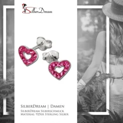 SilberDream Glitzer Ohrstecker Herz offen pink 925er Silber GSO402P