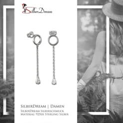SilberDream Glitzer Ohrstecker hängender Tropfen weiß 925 Silber Ohrring GSO512W