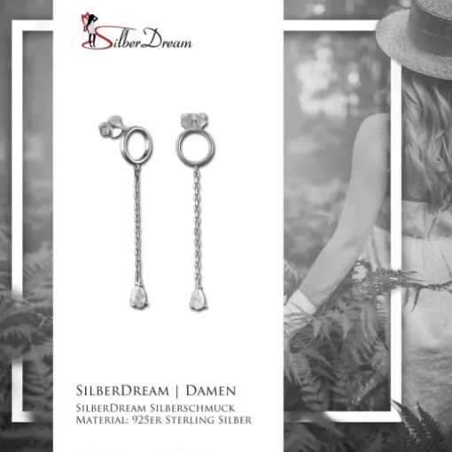 SilberDream Glitzer Ohrstecker hängender Tropfen weiß 925 Silber Ohrring GSO512W