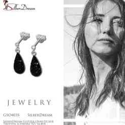 SilberDream Glitzer Ohrstecker Tropfen schwarz 925 Silber GSO403S