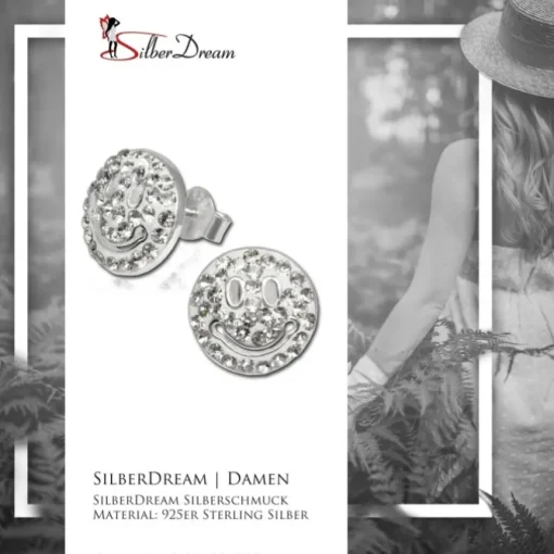 SilberDream Glitzer Ohrstecker Smiley weiß 925 Silber GSO218W