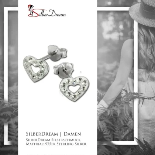 SilberDream Glitzer Ohrstecker Herz offen weiß 925er Silber GSO402W