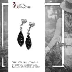 SilberDream Glitzer Ohrstecker Träne schwarz 925 Silber GSO400S