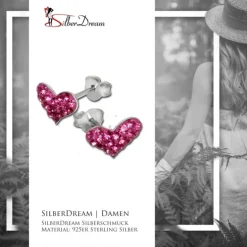 SilberDream Glitzer Ohrstecker Herz pink 925er Silber GSO404P