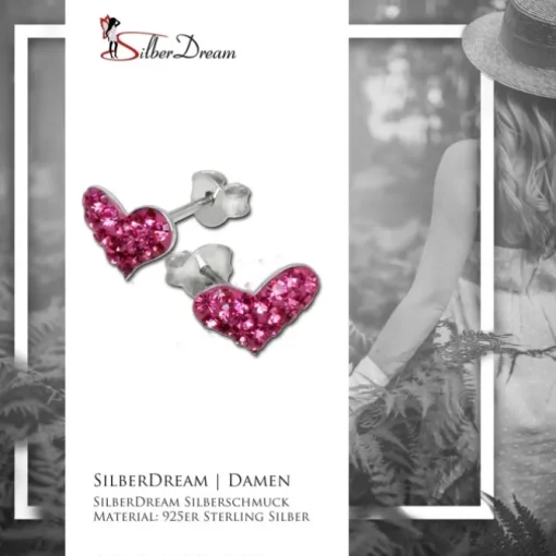SilberDream Glitzer Ohrstecker Herz pink 925er Silber GSO404P