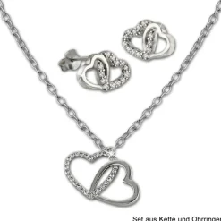 SilberDream Glitzer Ohrstecker Herzen Zirkonia weiß 925 Silber Ohrring GSO507W