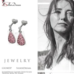 SilberDream Glitzer Ohrstecker Tropfen rosa 925 Silber GSO403P