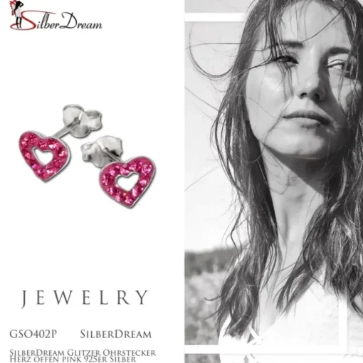 SilberDream Glitzer Ohrstecker Herz offen pink 925er Silber GSO402P