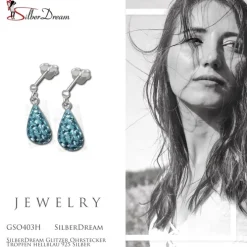 SilberDream Glitzer Ohrstecker Tropfen hellblau 925 Silber GSO403H