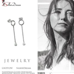 SilberDream Glitzer Ohrstecker hängender Tropfen weiß 925 Silber Ohrring GSO512W