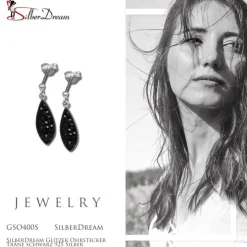SilberDream Glitzer Ohrstecker Träne schwarz 925 Silber GSO400S