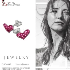 SilberDream Glitzer Ohrstecker Herz pink 925er Silber GSO404P