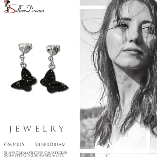 SilberDream Glitzer Ohrstecker Schmetterling schwarz Silber GSO401S