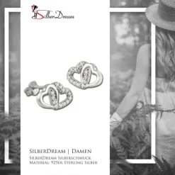 SilberDream Glitzer Ohrstecker Herzen Zirkonia weiß 925 Silber Ohrring GSO507W