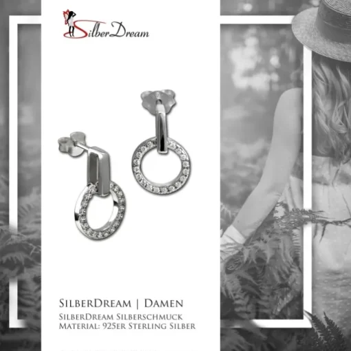SilberDream Glitzer Ohrstecker Circle Zirkonia weiß 925 Silber Ohrring GSO508W