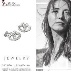 SilberDream Glitzer Ohrstecker Herzen Zirkonia weiß 925 Silber Ohrring GSO507W