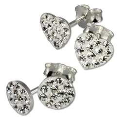SilberDream Glitzer Set Ohrstecker Herz+Rund weiß Ohrring 925 Silber GSS200W
