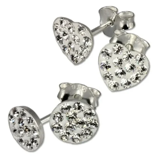 SilberDream Glitzer Set Ohrstecker Herz+Rund weiß Ohrring 925 Silber GSS200W