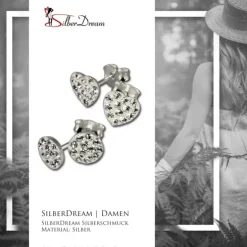 SilberDream Glitzer Set Ohrstecker Herz+Rund weiß Ohrring 925 Silber GSS200W