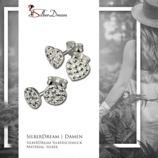 SilberDream Glitzer Set Ohrstecker Herz+Rund weiß Ohrring 925 Silber GSS200W