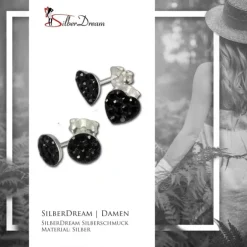 SilberDream Glitzer Set Ohrstecker Herz+Rund schwarz Ohrring 925 Silber GSS200S