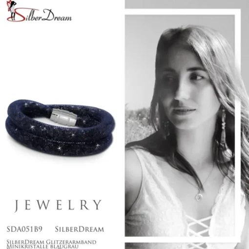 SilberDream Glitzerarmband Minikristalle blaugrau Doppelarmband Damen SDA051B9