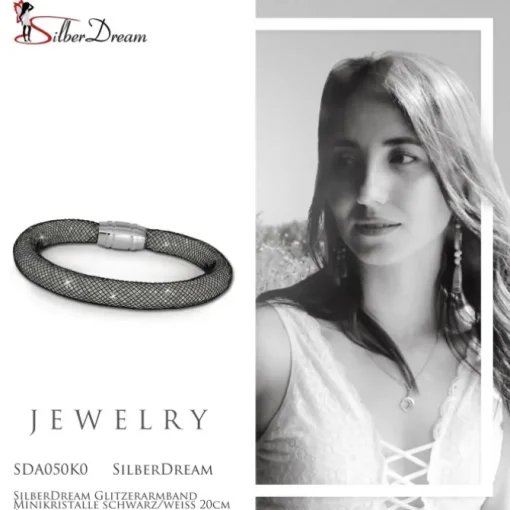 SilberDream Glitzerarmband Minikristalle schwarz/weiß 20cm Armband SDA050K0