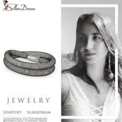 SilberDream Glitzerarmband Minikristalle schwarz/weiß Doppelarmband SDA051K9