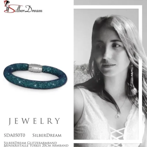 SilberDream Glitzerarmband Minikristalle türkis 20cm Armband Damen SDA050T0