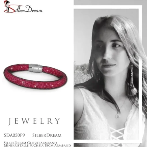 SilberDream Glitzerarmband Minikristalle fuchsia 18cm Armband Damen SDA050P9