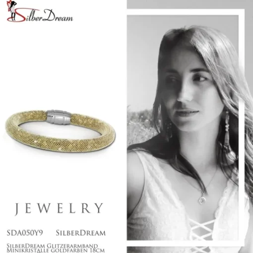 SilberDream Glitzerarmband Minikristalle goldfarben 18cm Armband Damen SDA050Y9