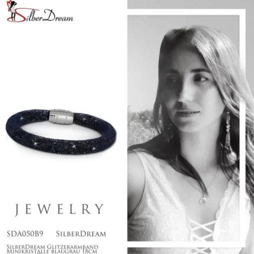 SilberDream Glitzerarmband Minikristalle blaugrau 18cm Armband Damen SDA050B9