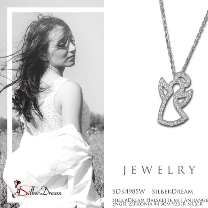 SilberDream Halskette mit Anhänger Engel Zirkonia 44,5cm 925er Silber SDK4985W