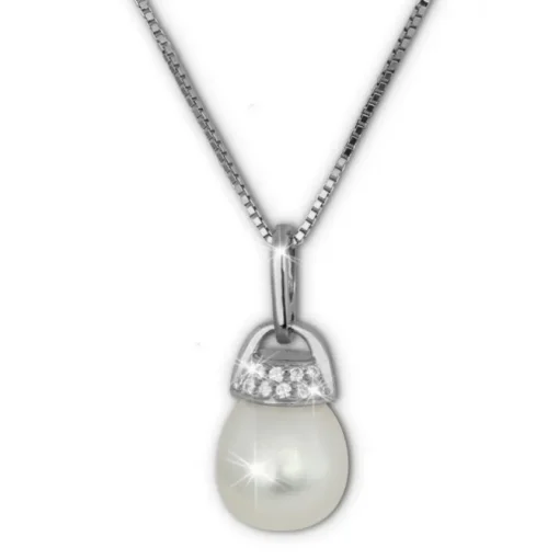SilberDream Halskette Süßwasser Perle weiß Zirkonia 925 Silber Damen SDK1519W