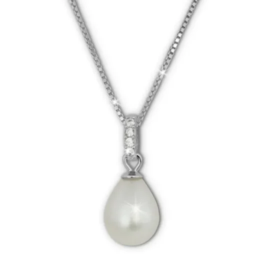 SilberDream Halskette Süßwasser Perle weiß Zirkonias 925 Silber Damen SDK1508W