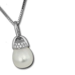 SilberDream Halskette Süßwasser Perle weiß Zirkonia 925 Silber Damen SDK1519W
