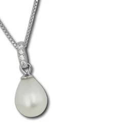 SilberDream Halskette Süßwasser Perle weiß Zirkonias 925 Silber Damen SDK1508W