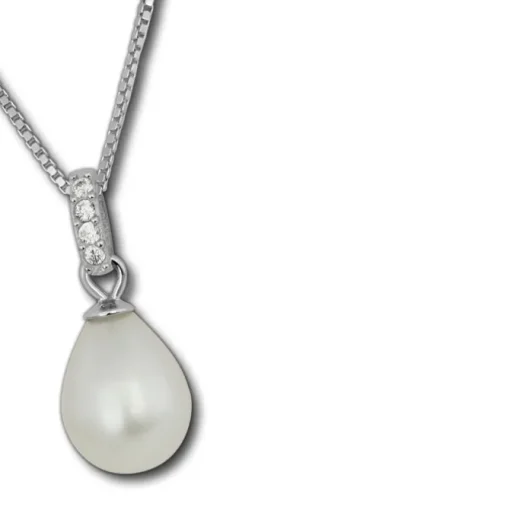 SilberDream Halskette Süßwasser Perle weiß Zirkonias 925 Silber Damen SDK1508W