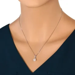 SilberDream Halskette Süßwasser Perle weiß Zirkonias 925 Silber Damen SDK1508W