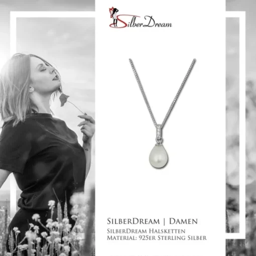SilberDream Halskette Süßwasser Perle weiß Zirkonias 925 Silber Damen SDK1508W